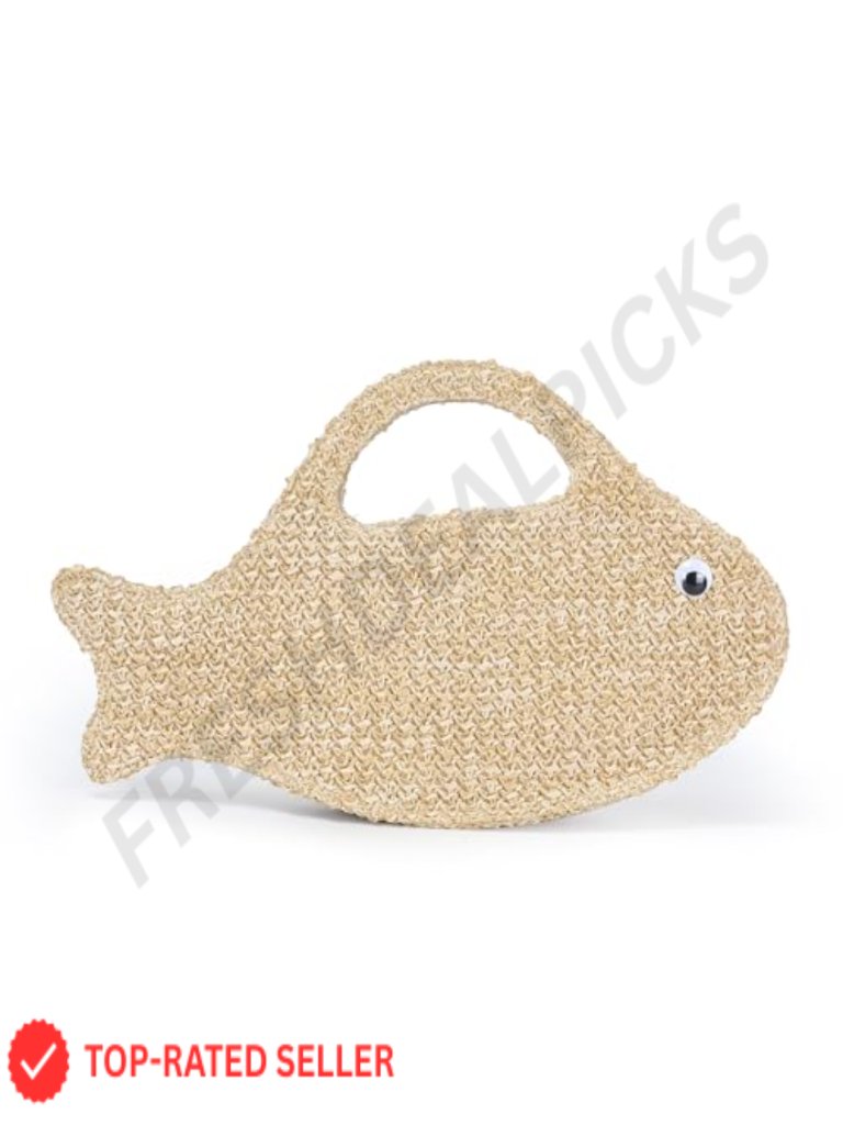 Handwoven Straw Fish Shaped Clutch Purse Slim Beach Bag Women